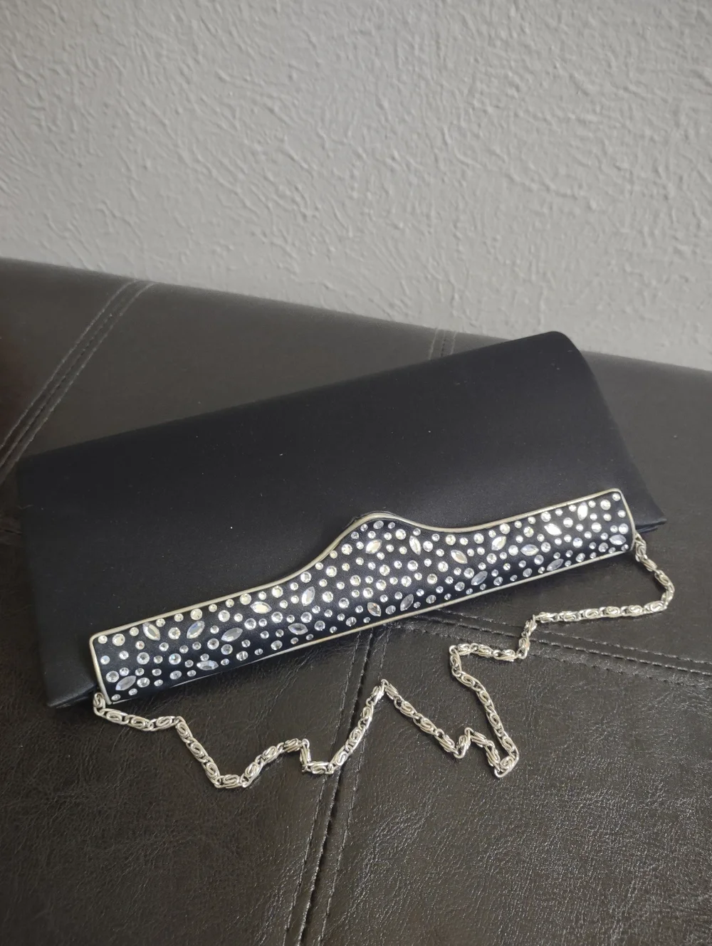 Kate Landry Crystal Embellished Satin Evening Clutch